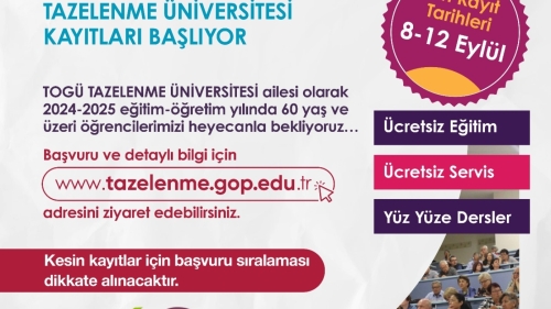 Tokat’ta 60 Yaş Üzeri İçin “Tazelenme Üniversitesi” Kayıtları Başlıyor