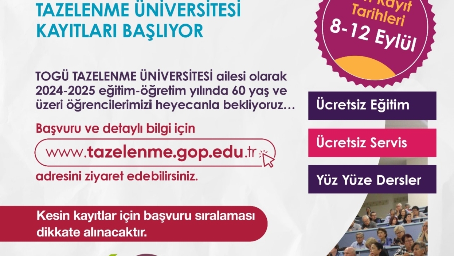Tokat’ta 60 Yaş Üzeri İçin “Tazelenme Üniversitesi” Kayıtları Başlıyor